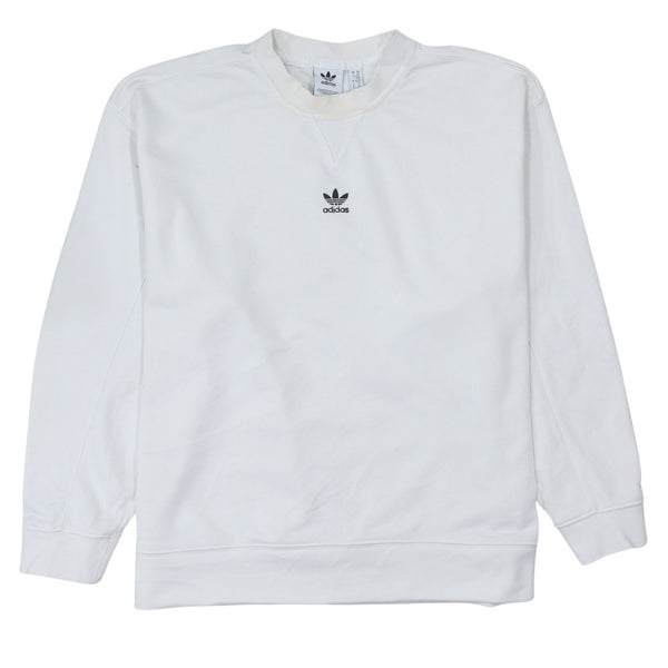 Adidas White Sweatshirt Women's XSmall Embroidered Trefoil Logo Crewneck Pullover Top