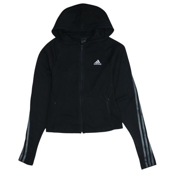 Adidas Women's 90's Vintage Striped Sleeve Full Zip Hoodie Small Black