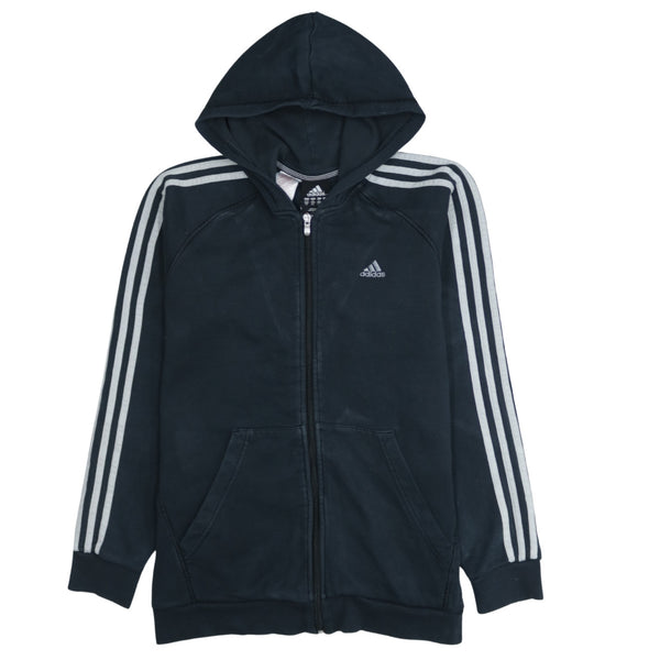 Adidas 90's Vintage Black Hoodie XLarge with Striped Sleeves
