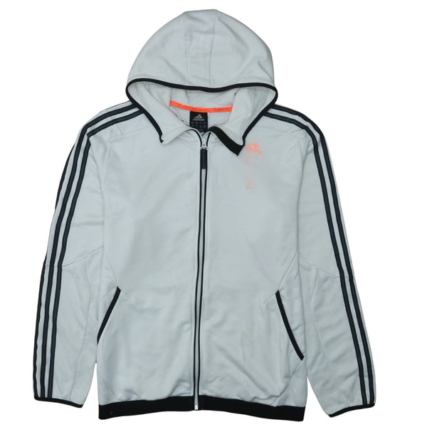 Adidas 90's White Striped Sleeve Full Zip Up Hoodie Large
