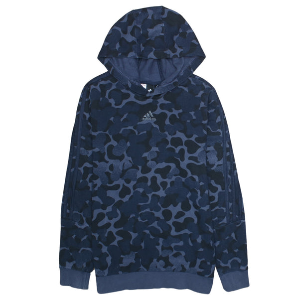 Adidas Vintage 90's Navy Striped Sleeve Pullover Hoodie Large Size