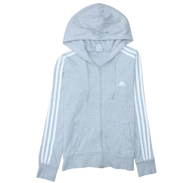 Adidas 90's Striped Sleeve Full Zip Up Hoodie Medium  Grey