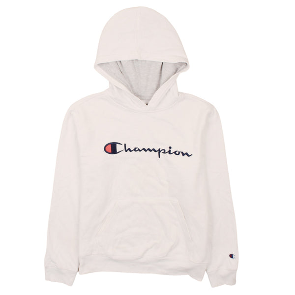 Vintage Champion 90's White Spellout Hoodie Large Women's Pullover