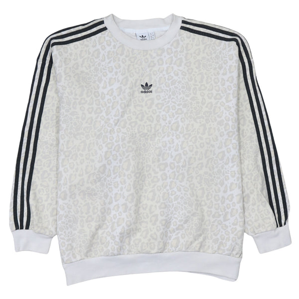 Adidas White Leopard Print Sweatshirt Women's XXLarge Black Three Stripes Trefoil Pullover Top