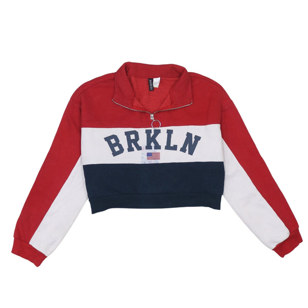 DIVIDCD 90's Crop Quarter Zip Sweatshirt Medium Navy Blue
