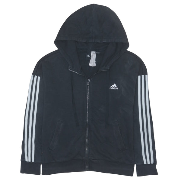 Adidas 90's Striped Sleeve Full Zip Up Hoodie Medium Black