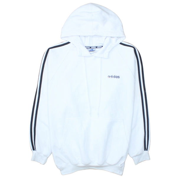 Adidas 90's Striped Sleeve Pullover Hoodie Large White