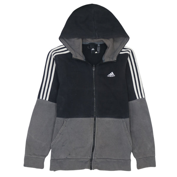 Adidas Vintage 90's Striped Sleeve Black Full Zip Hoodie Small