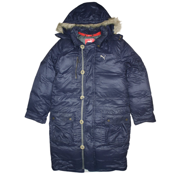 Puma 90's Hooded Button Up Parka Medium  Navy Blue