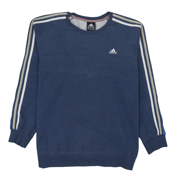 Adidas Vintage 90's Striped Sleeve Crew Neck Sweatshirt Men's Large Navy Blue Cotton