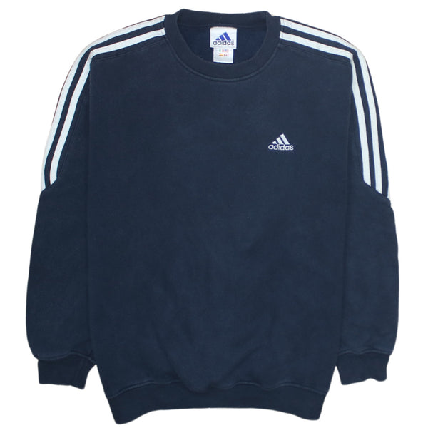 Adidas 90's Striped Sleeve Crew Neck Sweatshirt Large  Navy Blue