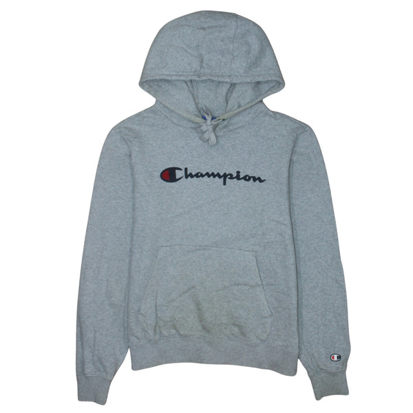 Champion 90's Spellout Pullover Hoodie Small Grey