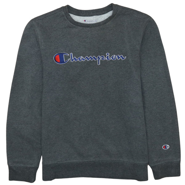 Vintage Champion 90s Spellout Crew Neck Sweatshirt Large Grey Cotton