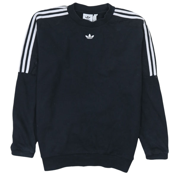 Adidas 90's Striped Sleeve Crew Neck Sweatshirt Medium Black