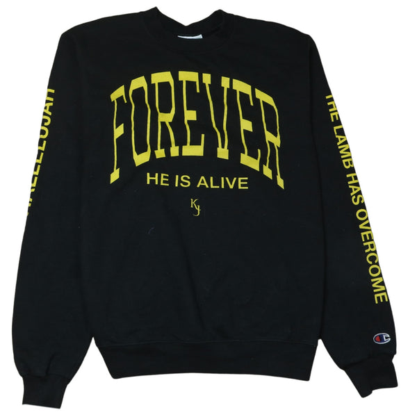 Champion Vintage 90's Small Black Crew Neck Sweatshirt 'He Is Alive'