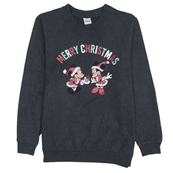 Disney 90's Merry Christmas Crew Neck Sweatshirt Medium Black