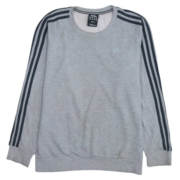 Adidas 90's Striped Sleeve Crew Neck Sweatshirt Medium Grey