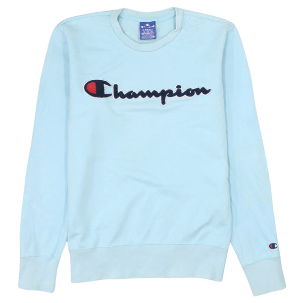 Vintage Champion 90's Blue Spellout Crew Neck Sweatshirt XSmall