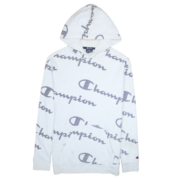 Champion 90's Drawstring Pockets Pullover Hoodie Small White