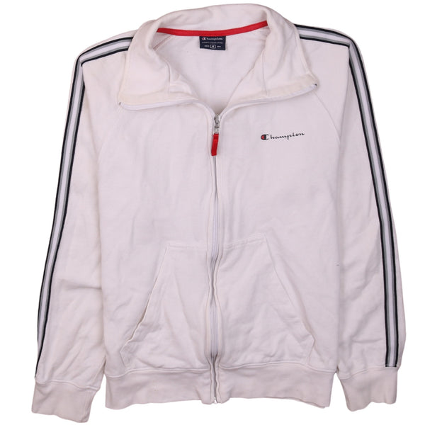 Champion 90's Vintage White Striped Sleeve Zip Sweatshirt Medium