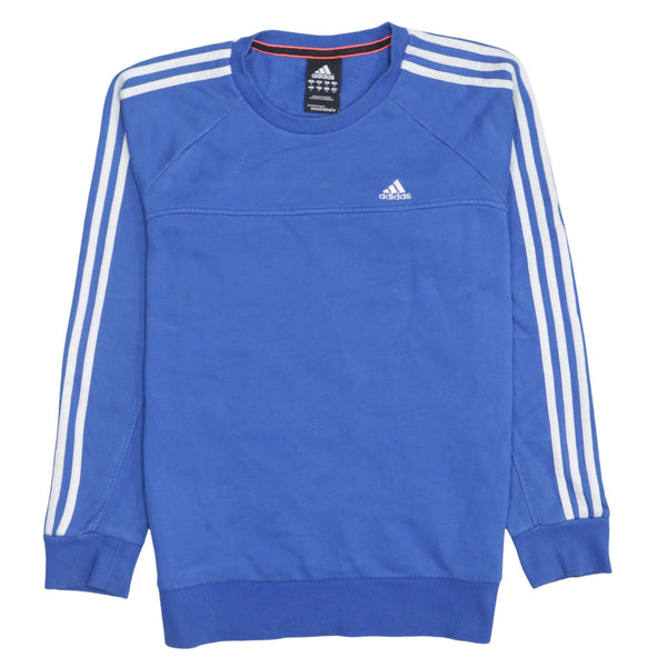 Adidas 90's Striped Sleeve Crew Neck Sweatshirt Small Blue