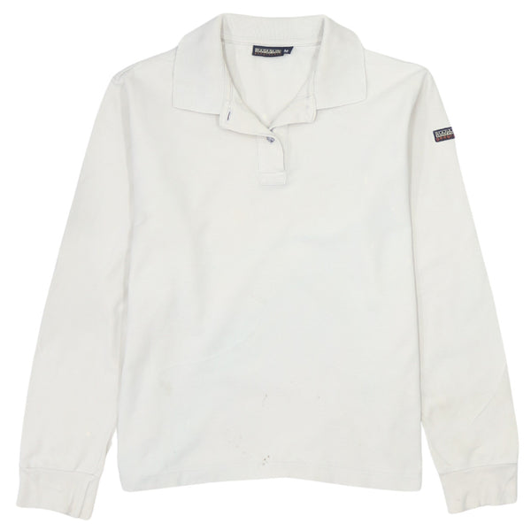 Napapijri Vintage 90s White Cotton Long Sleeve Polo Shirt Men Medium