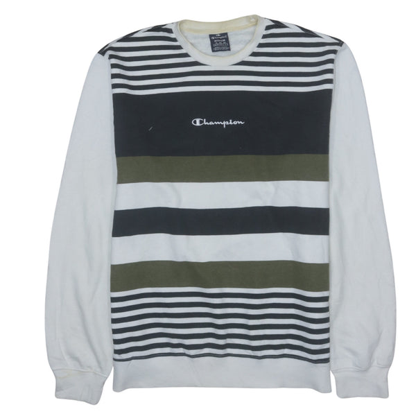 Champion 90's Striped Crew Neck Sweatshirt Medium Beige Cream