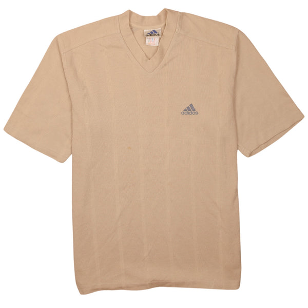 Adidas Vintage 90's V Neck Short Sleeve T Shirt Medium Tan Brown