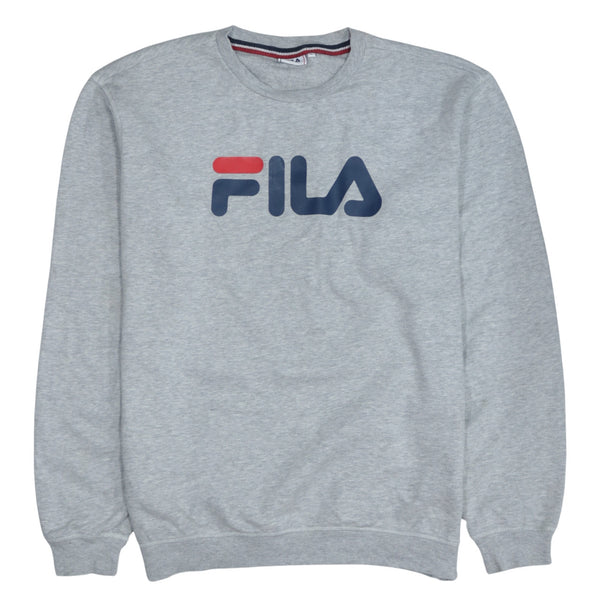 Fila 90's Vintage Spellout Crew Neck Sweatshirt Large Grey