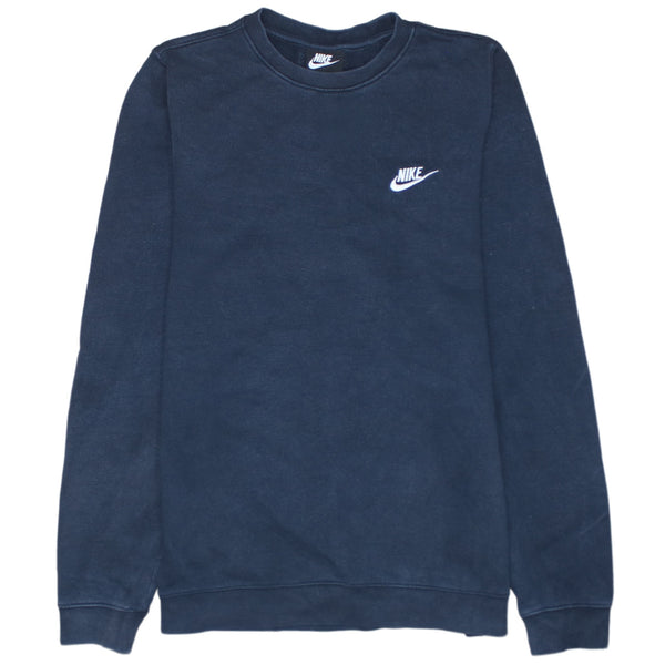 90's Vintage Nike Swoosh Crew Neck Sweatshirt, Small Navy Blue Cotton