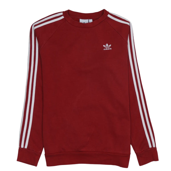 Adidas 90's Striped Sleeve Crew Neck Sweatshirt Small Red