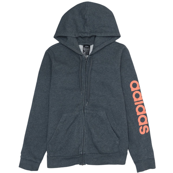 Adidas 90's Vintage Medium Grey Full Zip Hoodie Drawstring Pockets