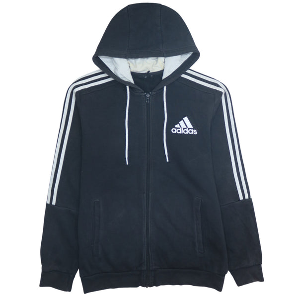 Adidas 90's Striped Sleeve Full Zip Up Hoodie Large  Black