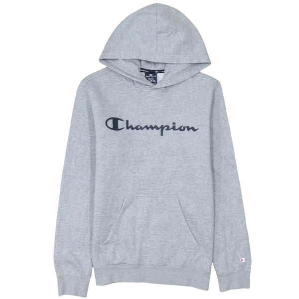 Champion 90's Spellout Pullover Hoodie Small Grey