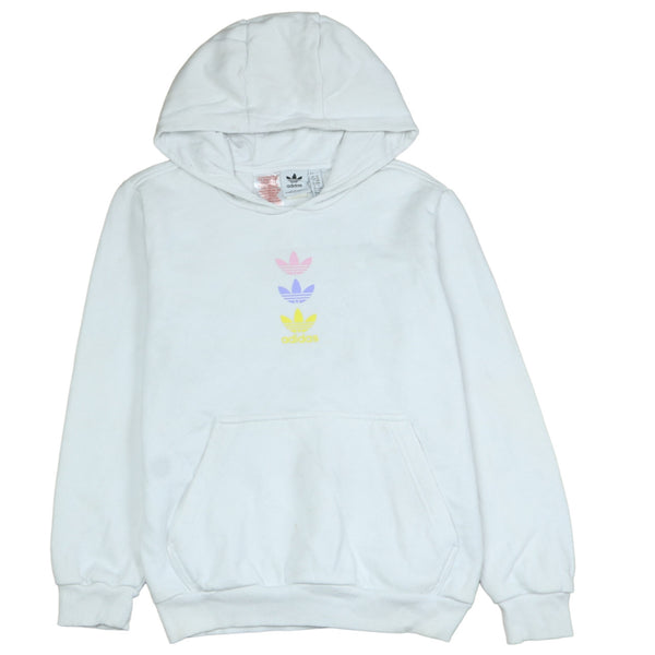 Adidas Women's 90's White Pullover Hoodie Medium with Drawstring Pockets