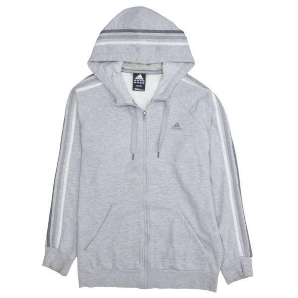 Adidas 90's Striped Sleeve Full Zip Up Hoodie Large Grey