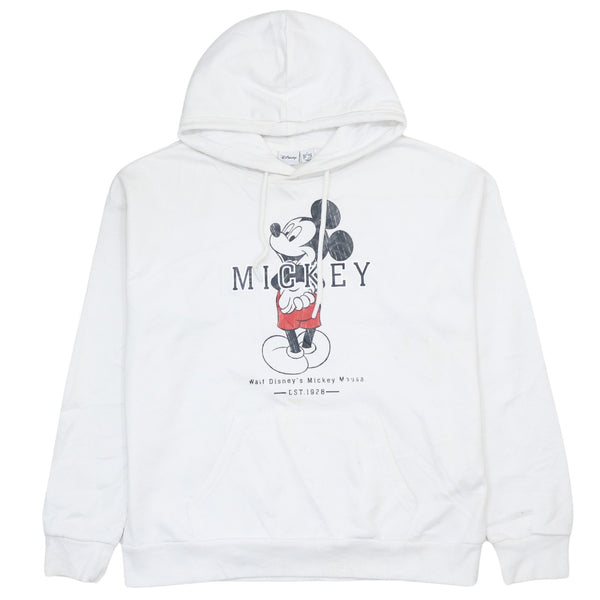 Vintage Disney 90's White Hoodie Small Mickey Mouse Cotton Pullover
