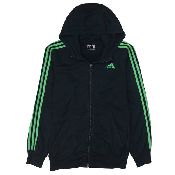 Adidas 90's Vintage Black Striped Sleeve Full Zip Hoodie Medium