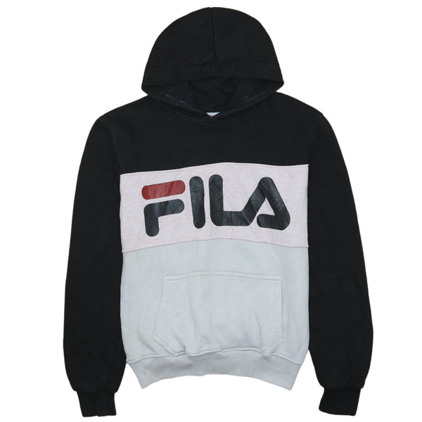 Fila 90's Vintage Spellout Black Hoodie Women XL Retro Pullover