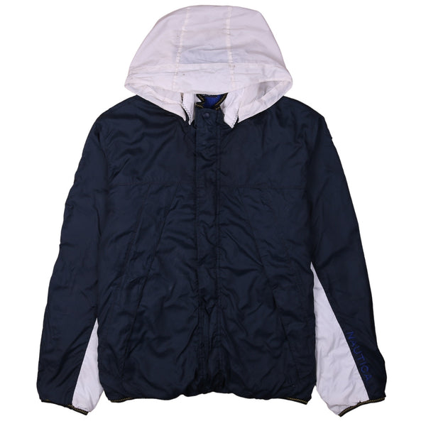 Vintage Nautica 90's Navy Blue Hooded Full Zip Up Windbreaker Jacket XLarge