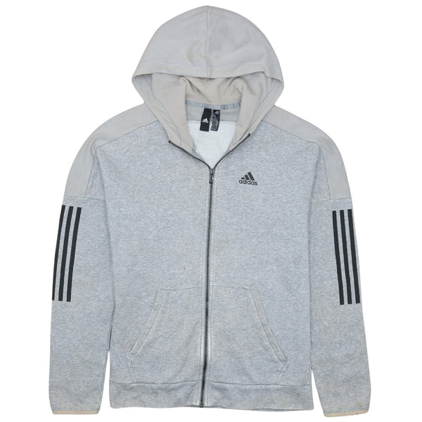 Adidas Vintage 90's Grey Zip-Up Hoodie with Drawstring Pockets - Men's Medium