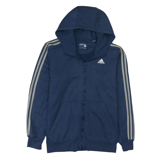 Adidas 90's Striped Sleeve Full Zip Up Hoodie Large Navy Blue