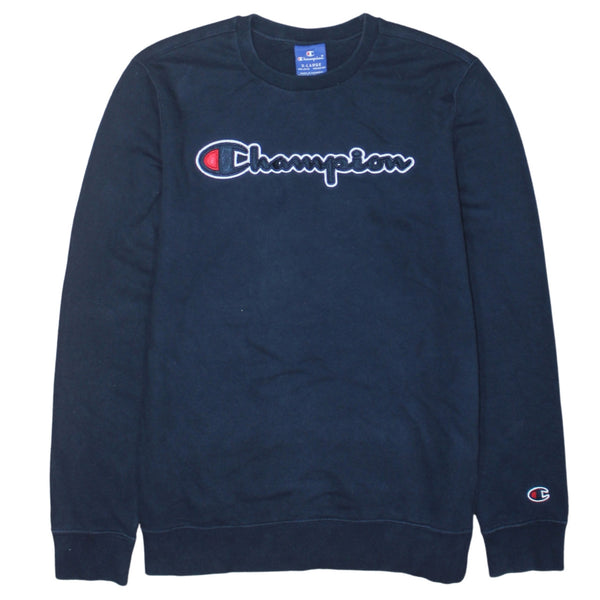 Champion 90's Spellout Crew Neck Sweatshirt XLarge Navy Blue