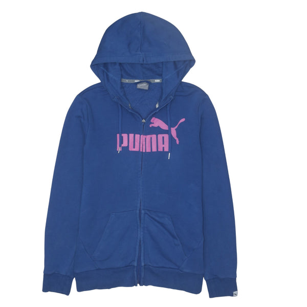 Puma 90's Navy Blue Spellout Full Zip Hoodie Medium Vintage Cotton