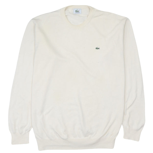 Lacoste 90's Vintage Lightweight Crew Neck Sweatshirt Large Beige Cream Cotton