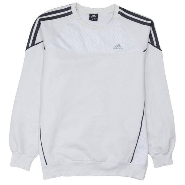 Adidas White Sweatshirt Women's Large Three Stripe Sleeves Mesh Panel Embroidered Logo Pullover
