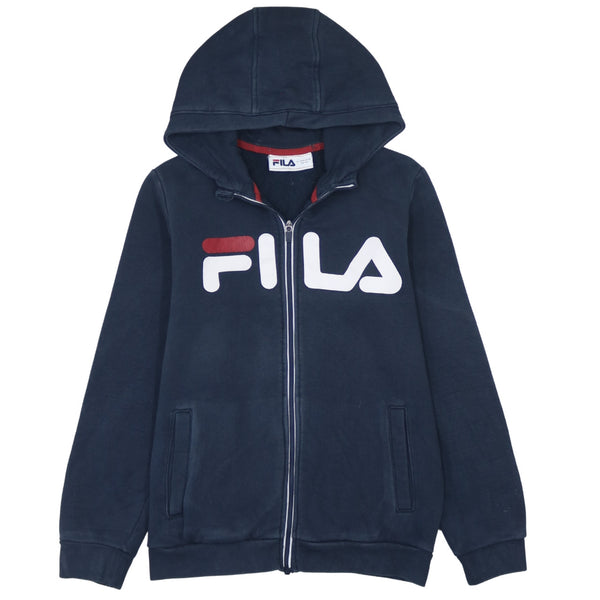 Fila 90's Navy Blue Spellout Zip Up Hoodie XSmall Vintage Style