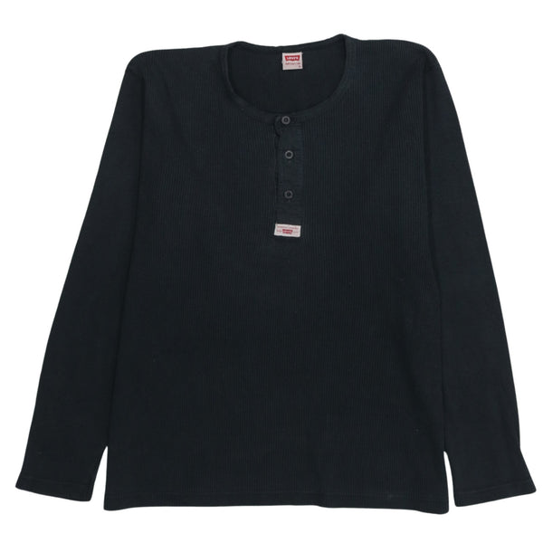 Levi's 90's Long Sleeve Quarter Button Polo Shirt Large Black