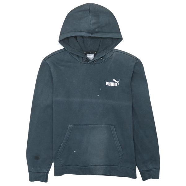 Puma 90's Vintage Black Pullover Hoodie Small with Drawstring Pockets