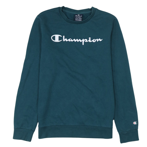 Champion 90's Spellout Crew Neck Sweatshirt XLarge Turquoise Blue Green